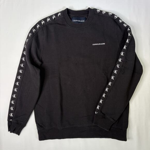 Calvin Klein Sweatshirt Men’s Medium Black Pullover Logo Crewneck Long Sleeve - Picture 1 of 6